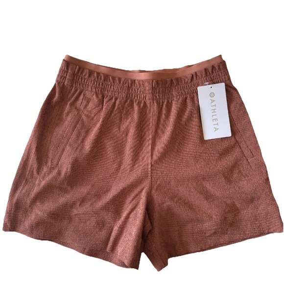 Athleta Echo Shorts Womens 6 Burnt Orange Mid-Rise Zipper Pocket Gym Workout - Picture 1 of 5